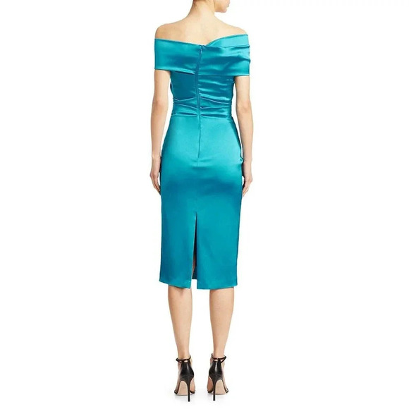 Talbot Runhof Ruched Satin Cocktail Dress Danube Size 6 NWT - Picture 3 of 10